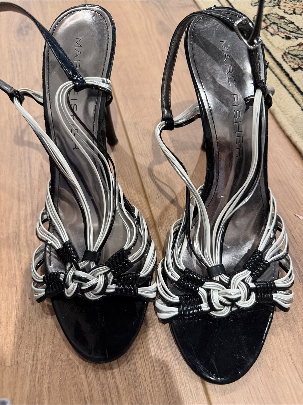 Marc Fisher Black and White Knotted Slingback Heels